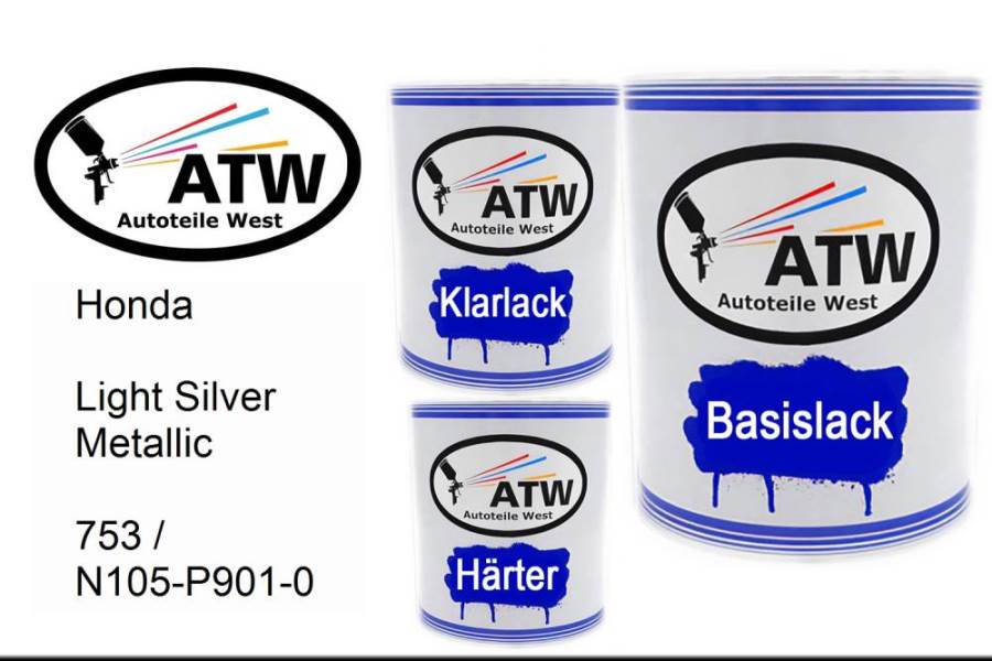Honda, Light Silver Metallic, 753 / N105-P901-0: 1L Lackdose + 1L Klarlack + 500ml Härter - Set, von ATW Autoteile West.